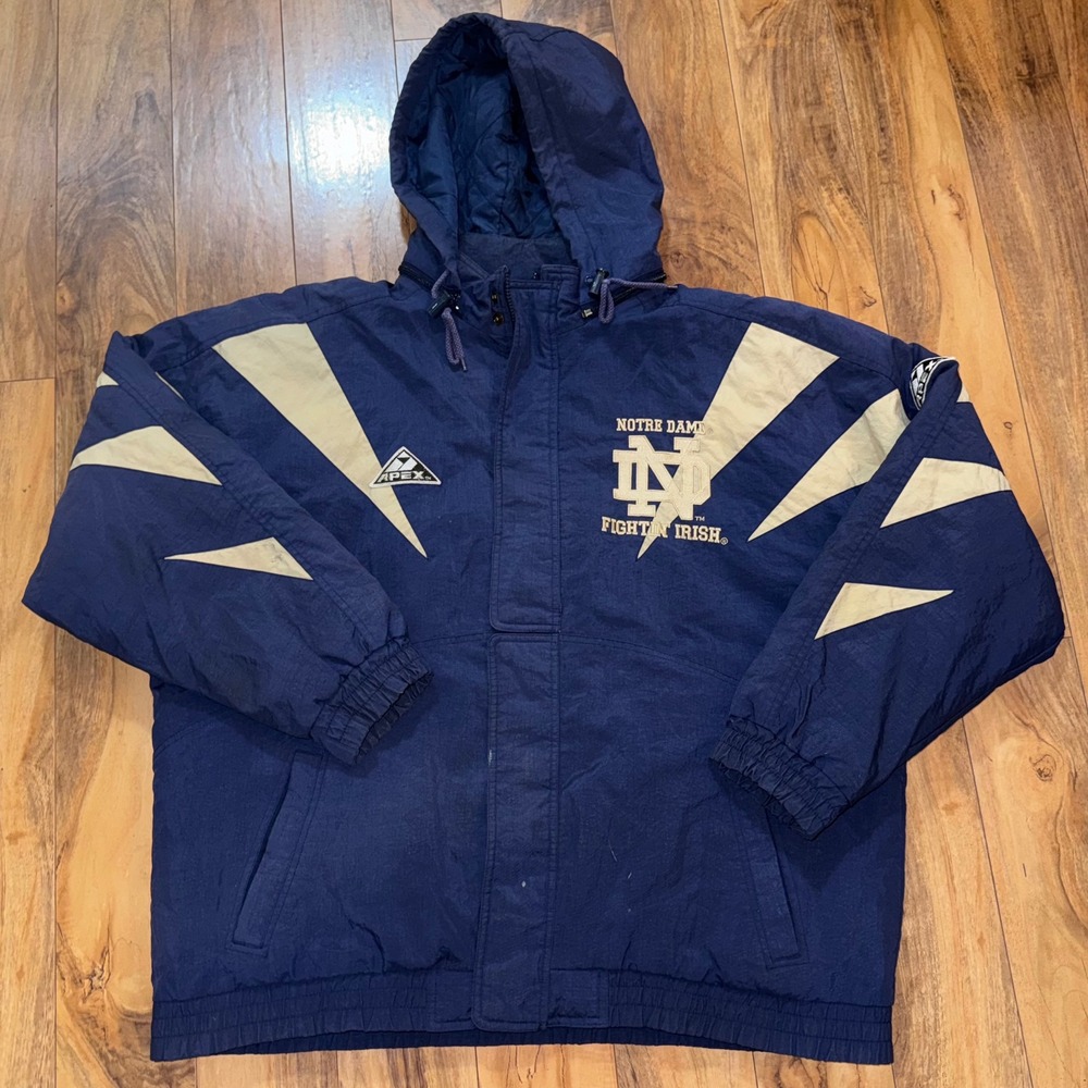 Vintage‎ Apex One Notre Dame Fighting Irish Puffer Jacket Navy Blue Gold XL